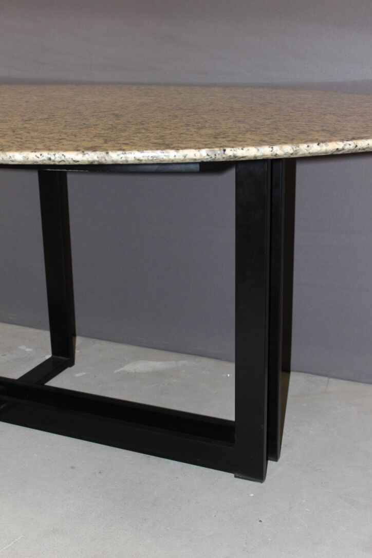 Design table in granite and black laqué steel around 1980