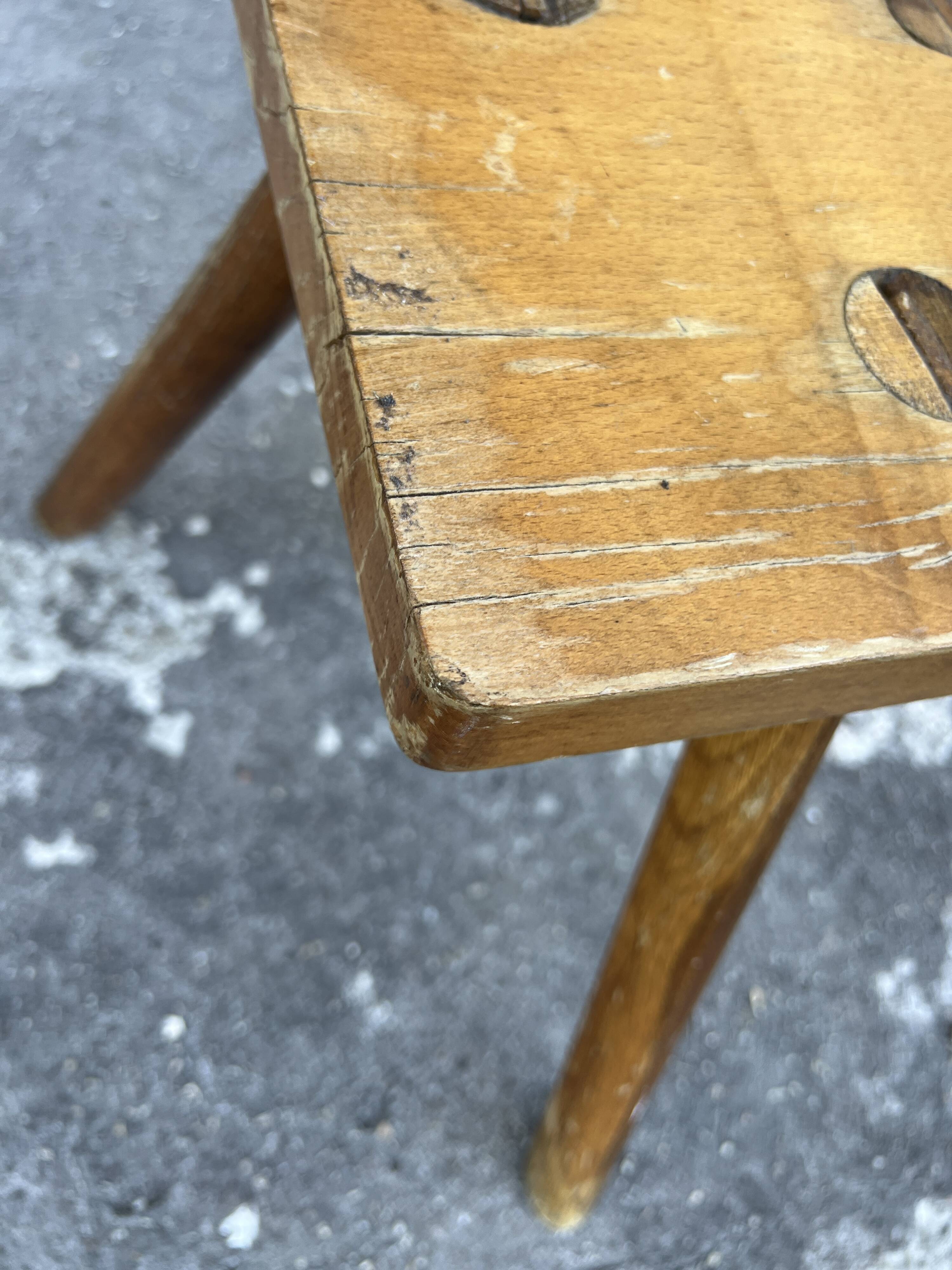 Brutalist tripod stool solid wood keyed