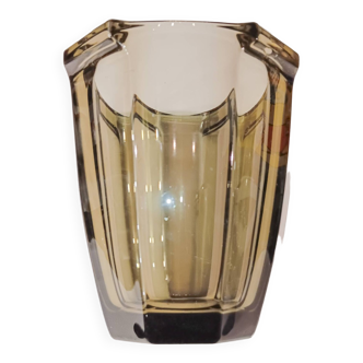 Vase en verre fumé style art déco de Josef Inwald, Cabane Rudolfova ? Petit éclat sur le dessus