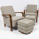Pair of Art Deco armchairs and two poufs in walnut - 1930-1940