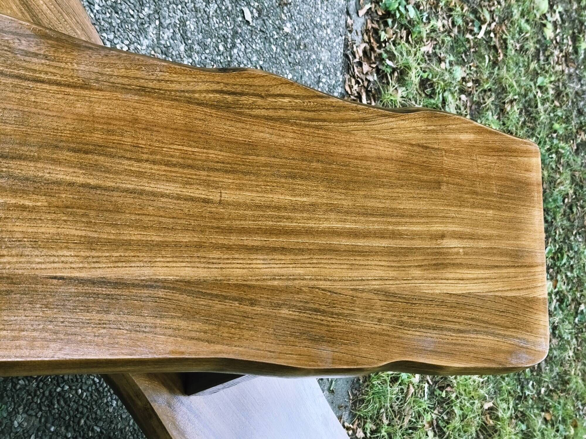 Pair of brutalist benches in solid blond elm by Aranjou, France, 1970s