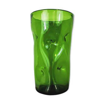 Vase en cristal soufflé vert des années 1970