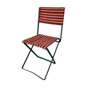 Folding chair in green iron and teracotta "feru" 50s