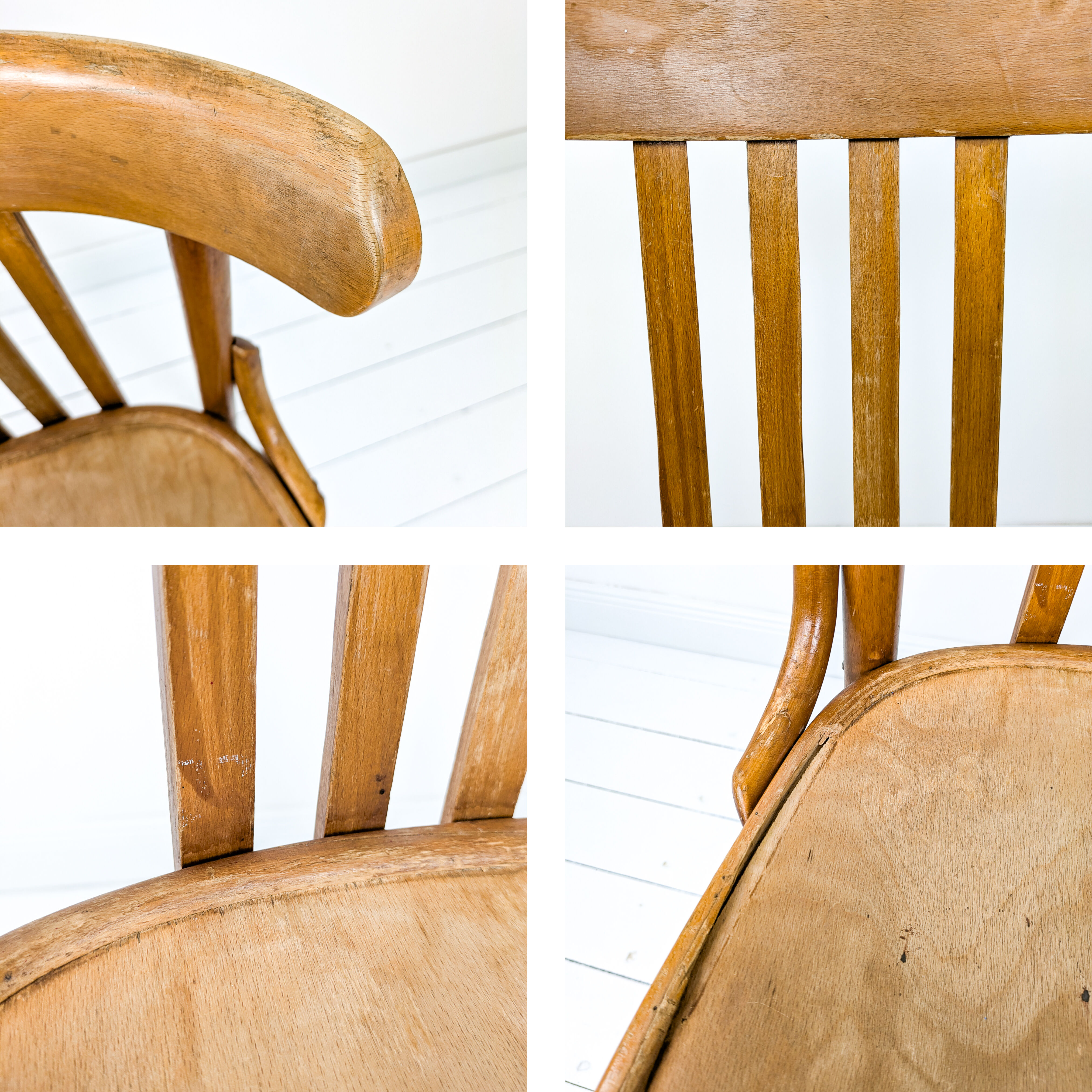 Chaise bistrot vintage en bois courbé avec dossier à barreaux