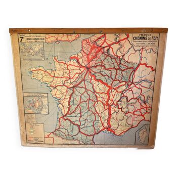 Carte scolaire France Ferroviaire école  Vidal Lablache Armand Colin  100x118cm
