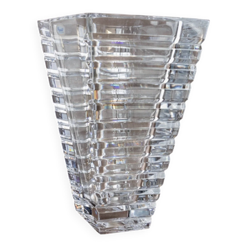 Vase en verre cristal transparent XL Rogaska – bijou vintage italien conique des années 50