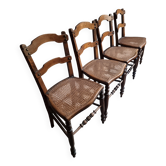 Set of 4 antique dining chairs with caned seats, beech, France, circa 1900–1920.