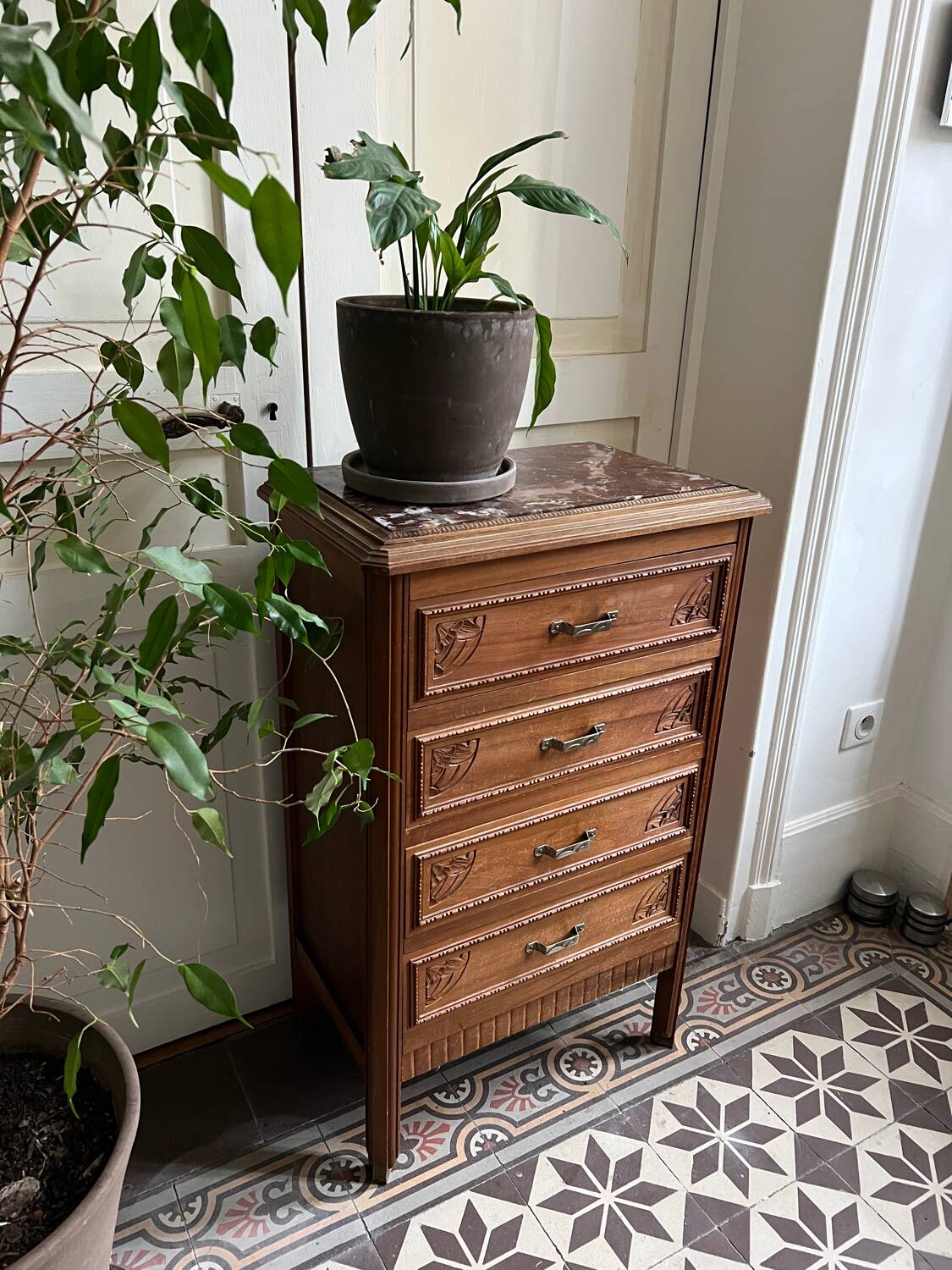 Chest of drawers, chest of drawers in wood and marble
