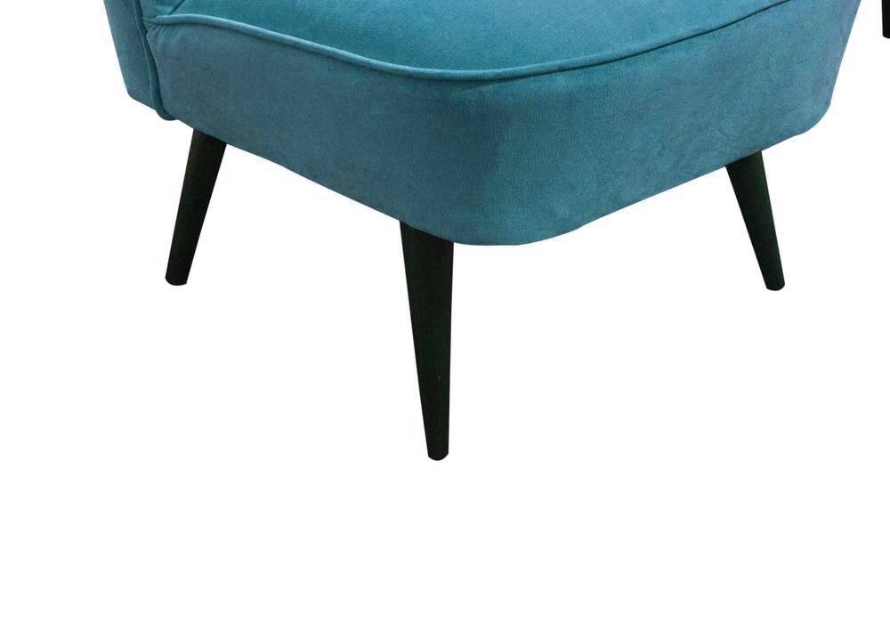 Set of 2 blue club armchairs in solid beech, Mid-Century Hungarian style from the 1950s.