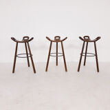 Set of 3 Spanish Brutalist bar stools, 1970's