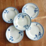 Set of 5 dessert plates, blue floral decoration