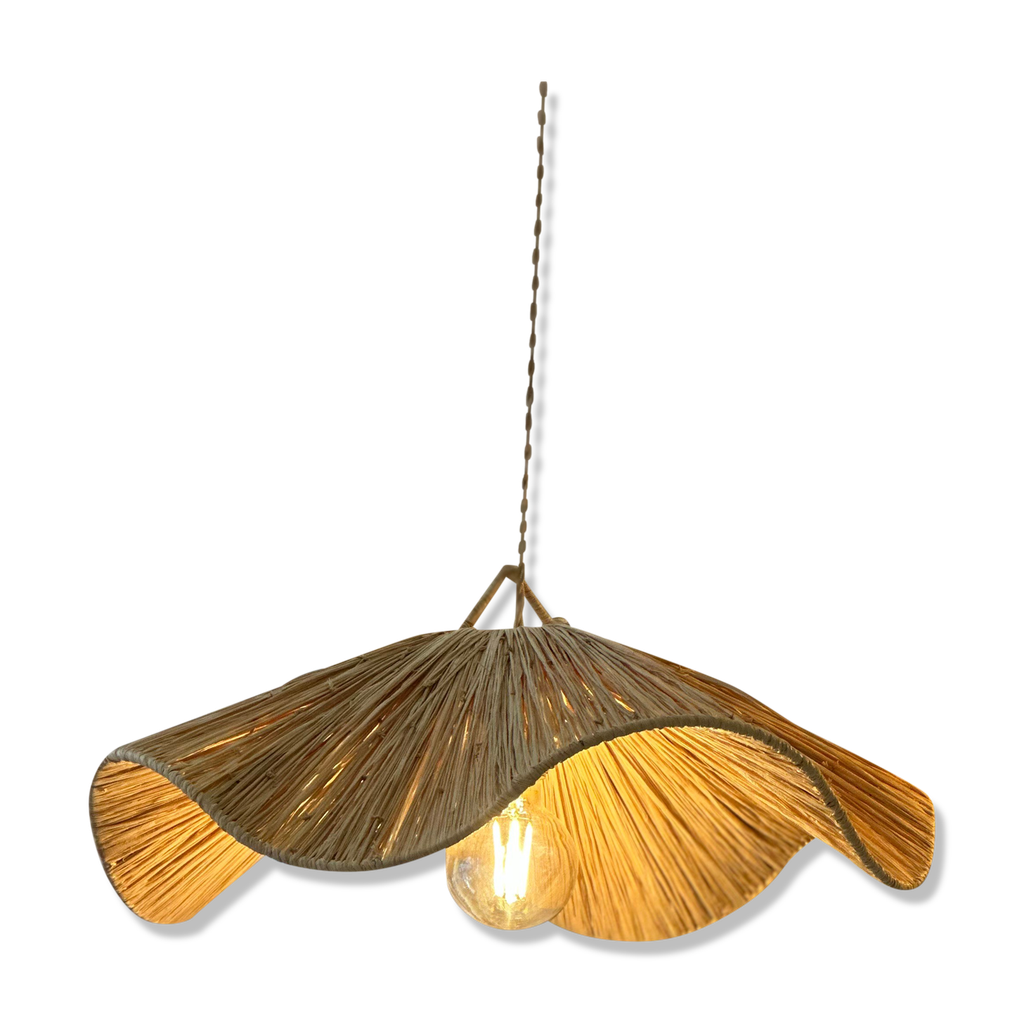 Suspension abat-jour vague fleur en raphia oda - s d50 cm | Selency