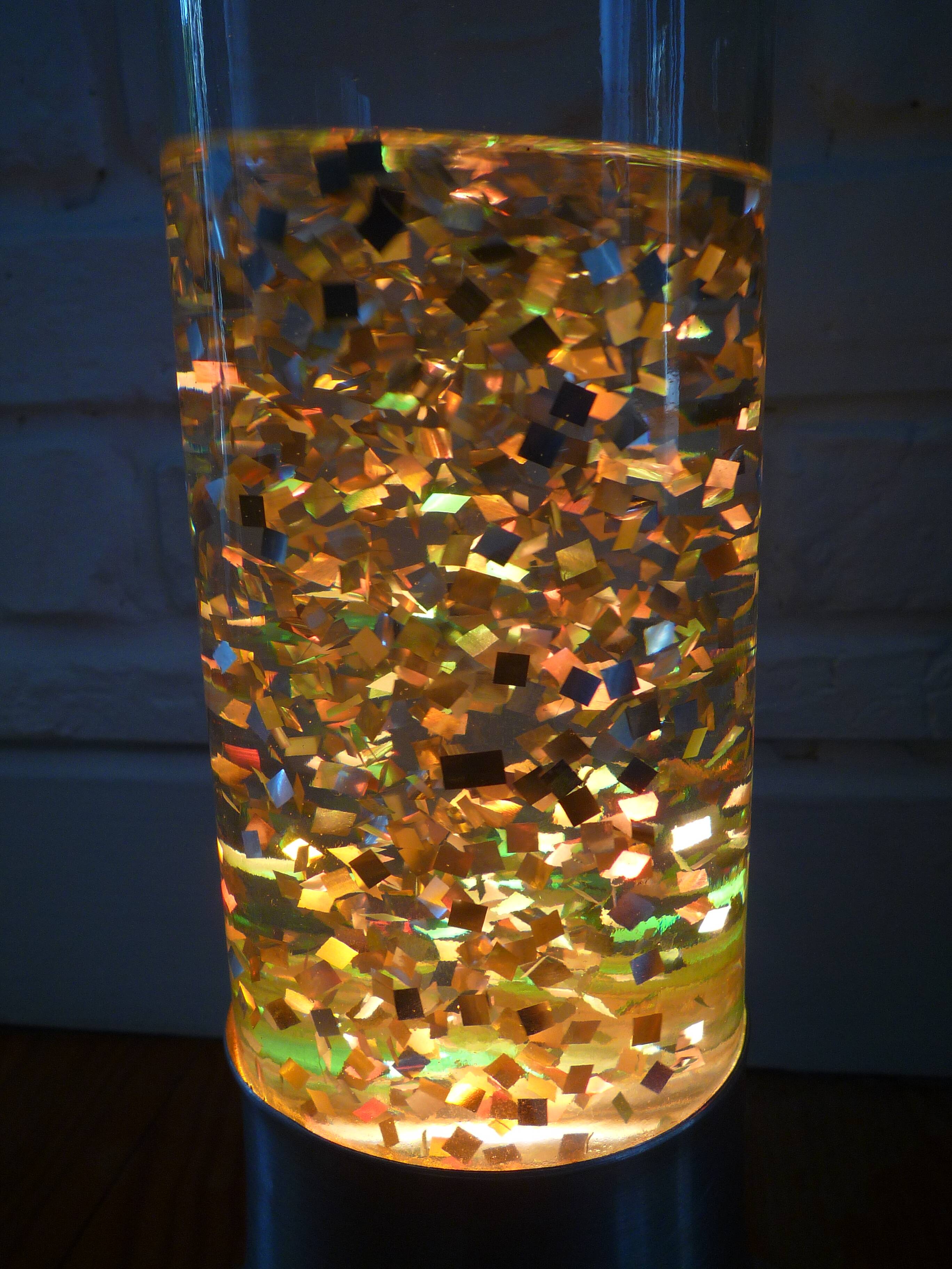 Psychedelic cylindrical lamp with aluminum and glass sequins, "Christel" type, vintage 1970