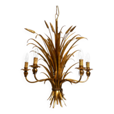 Beautiful huge 1970s gold-plated 5-arm tall metal chandelier by Hans Kögl