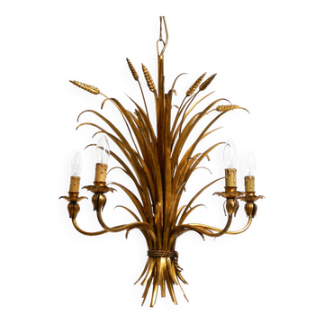Lustre en métal doré à 5 bras des années 1970 par Hans Kögl.