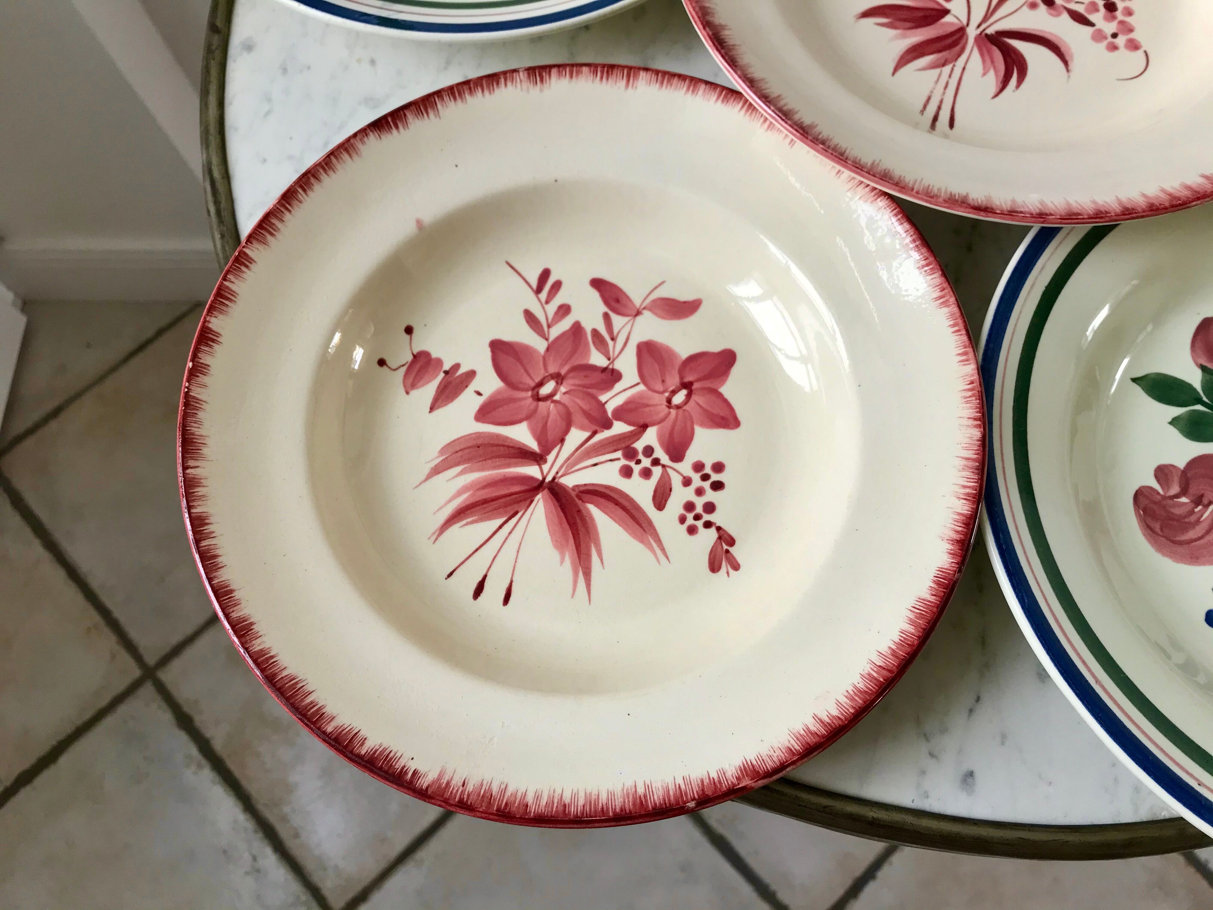 Set of 6 mismatched hollow plates longchamp and hbcm model mulhouse years 40-50