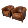 Vintage dutch cognac colored leather club chair, set of 2