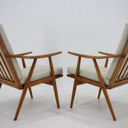 1970s pair of beech armchairs, czechoslovakia