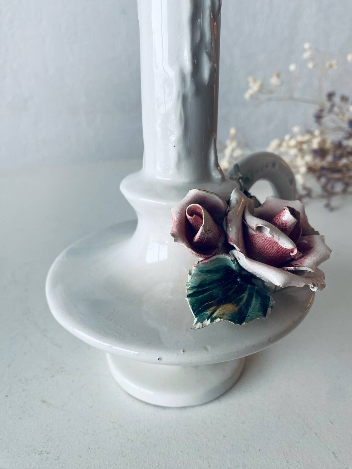 Italian slip candle holder signed