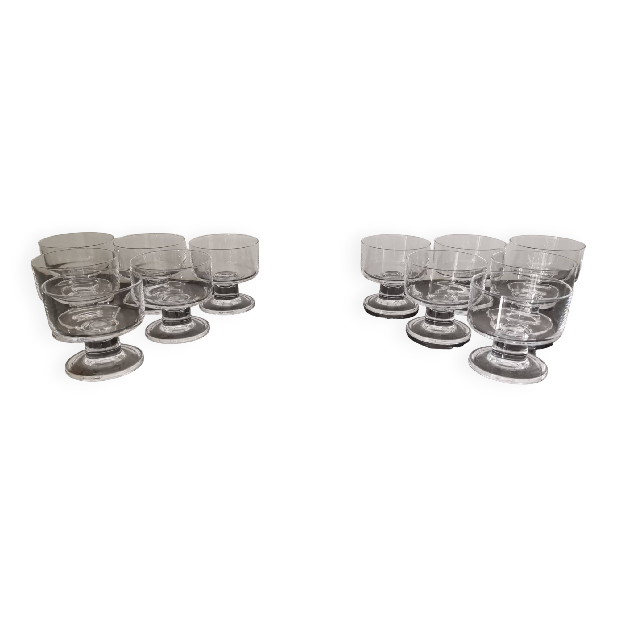 6 transparent cavalier cups thick vintage glass base 1970s
