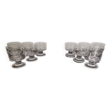 6 coupes cavalier transparents pied épais vintage en verre années 1970
