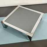 Mid-century chrome and dark mirror glass side table attributed to Saporiti. Italy 1970s