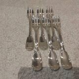 6 fourchettes à gateaux métal argenté orfèvre Christofle Chinon 16cm