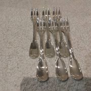6 silver-plated metal cake forks by Christofle Chinon, 16cm