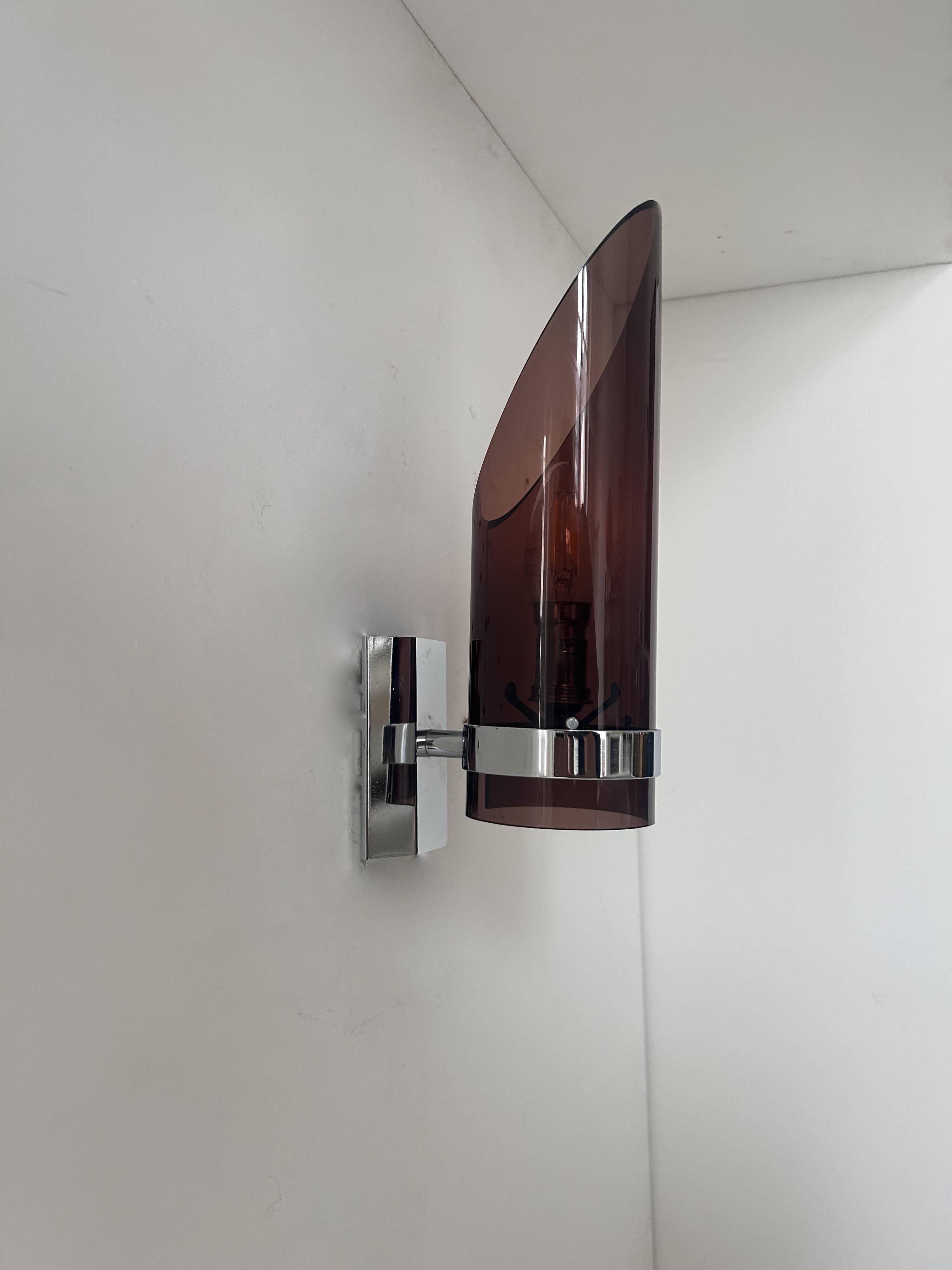 Vintage chrome and smoked altuglas wall light, France 1970s
