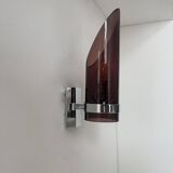Vintage chrome and smoked altuglas wall light, France 1970s