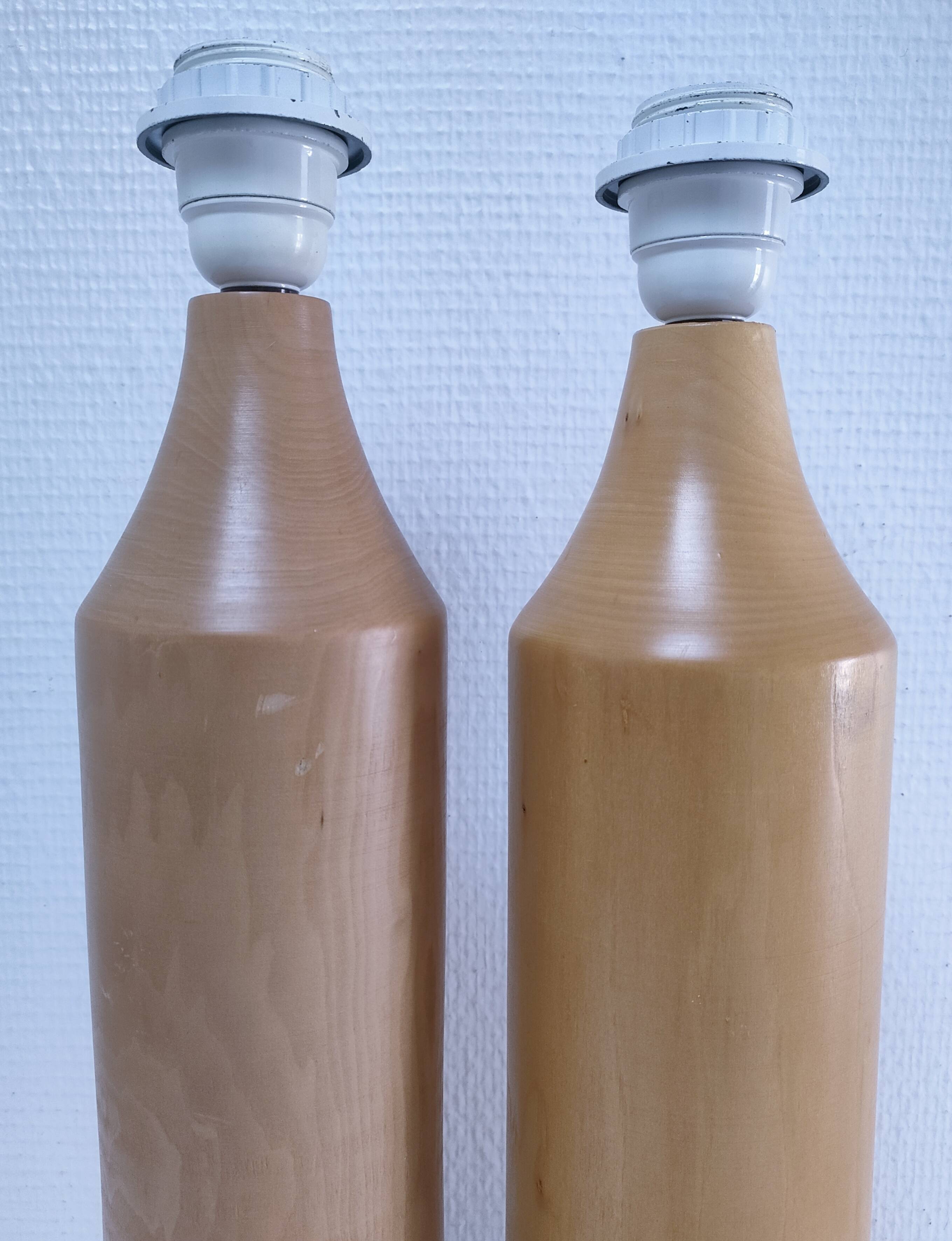 Two designer solid wood "pencil" lamp bases