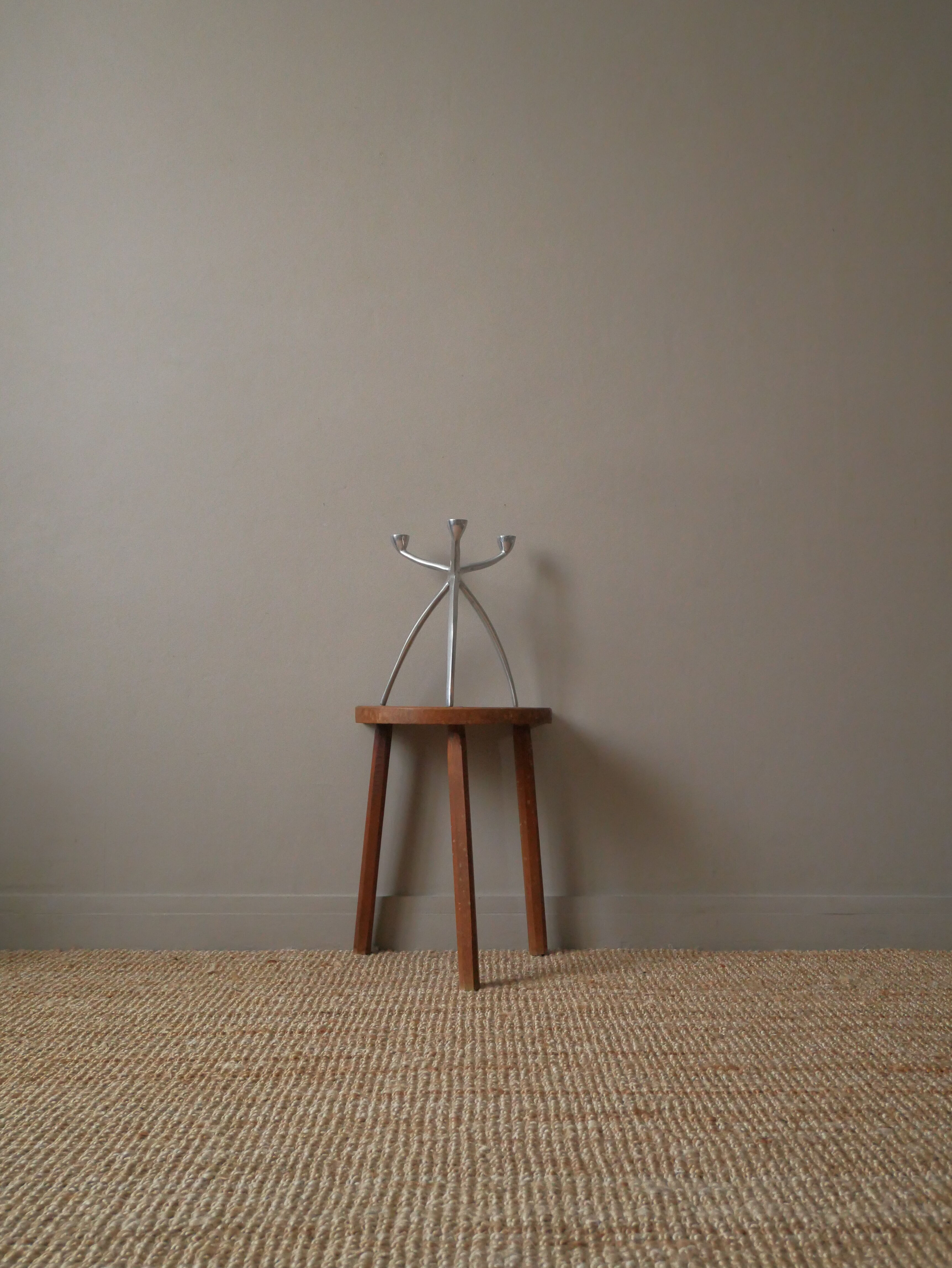 Candelabra or tripod candlestick in aluminum Scandinavian decorative object