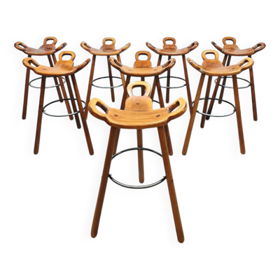 Tabourets de bar espagnols vintage en bois Marbella