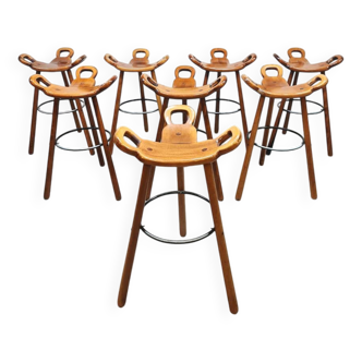 Tabourets de bar espagnols vintage en bois Marbella