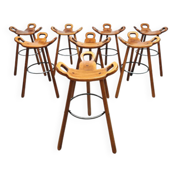 Tabourets de bar espagnols vintage en bois Marbella