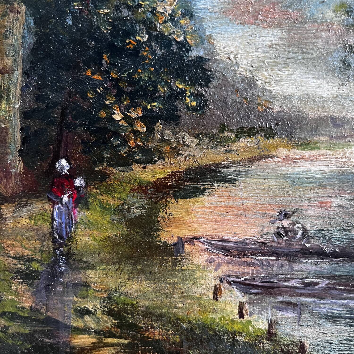Tableau 1912 "A la pêche" signé Bourgeois