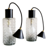 Pair of glass and metal pendant lights