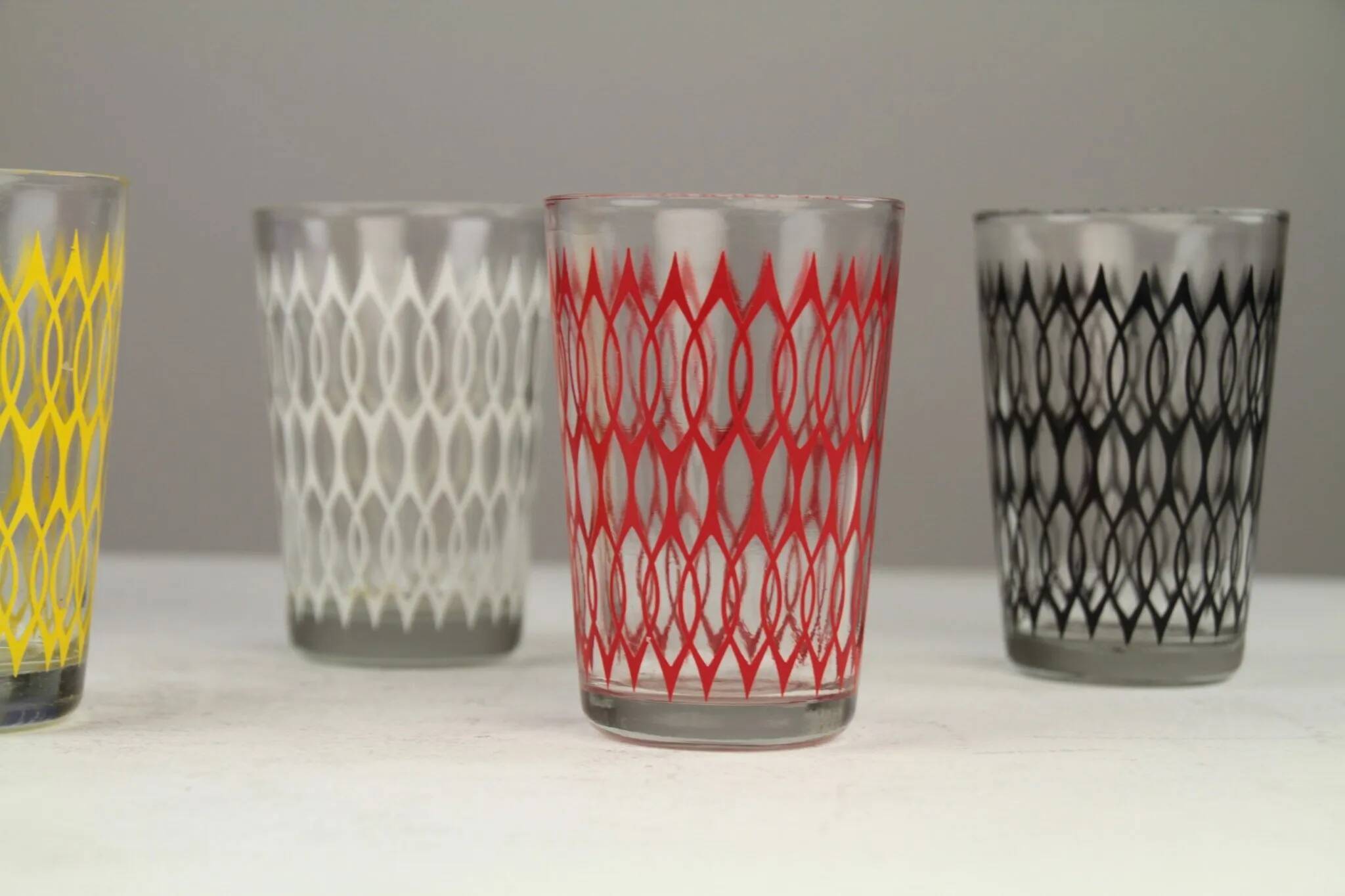 Set of 6 Vintage Lemonade Glasses in Black Metal Carrier — Made in Holland, 1960s/1970s