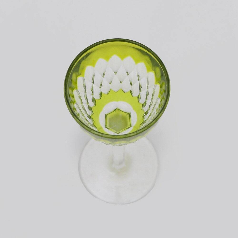 Armagnac wine glasses in green crystal by Baccarat, 1970s, set of 6.