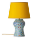Mediterranean Table Lamp in Hand-Painted Spanish Ceramic, New Yellow Silk Shade