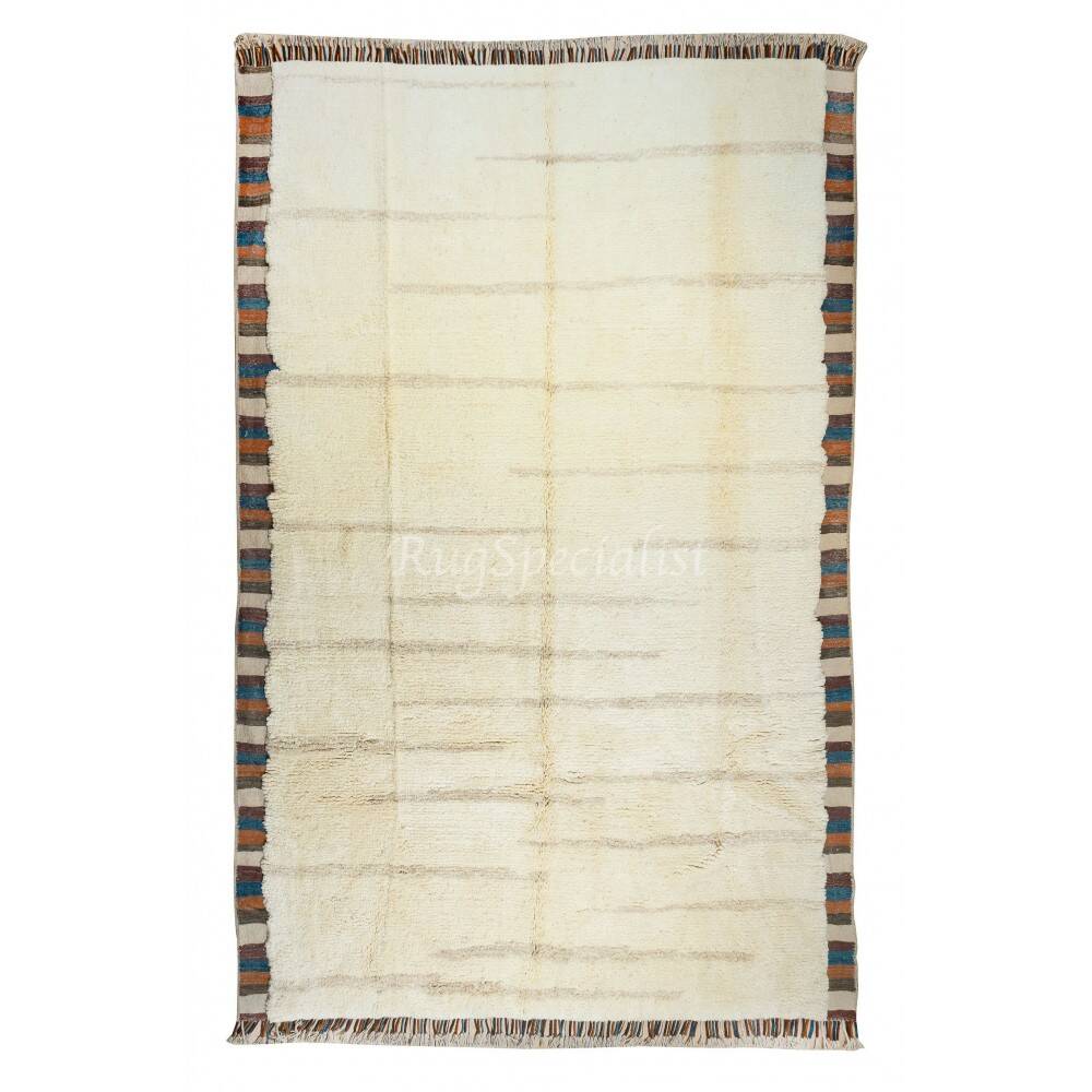 Modern Turkish Tulu Rug with Colorful Border. 100% Wool Custom Options Available