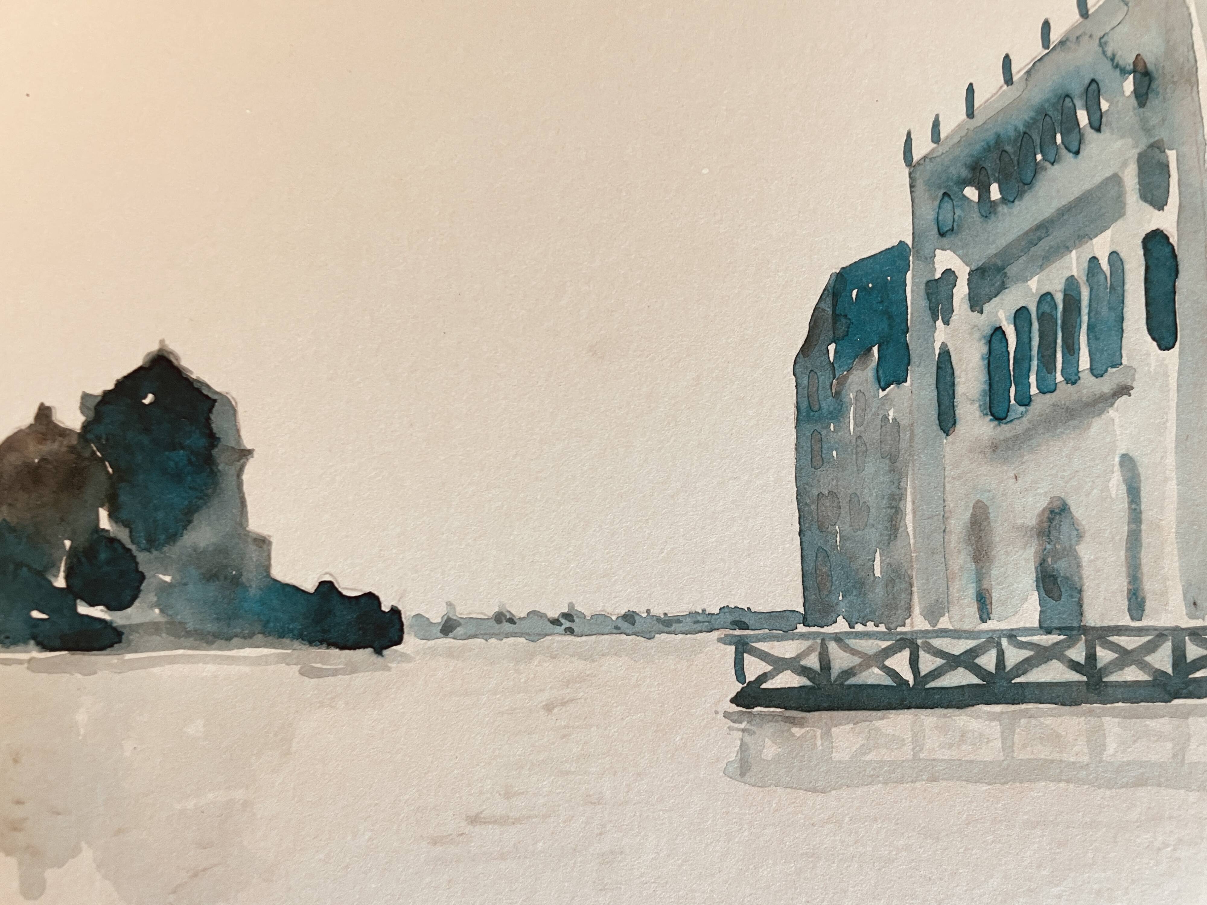 Watercolor painting "Twilight in Venice at the Cipriani", signed
