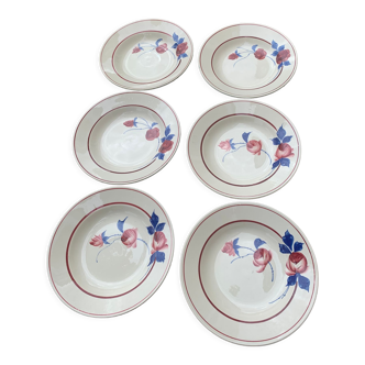6 hollow plates hand painted ceranord st amand in vintage earthenware