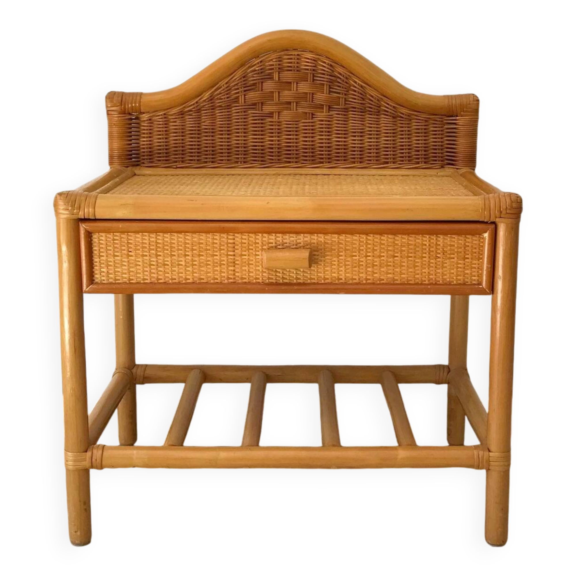 Vintage 80s rattan bedside table