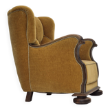 1960s, Danish relax armchair, yellow-honning furniture velour, oak wood.