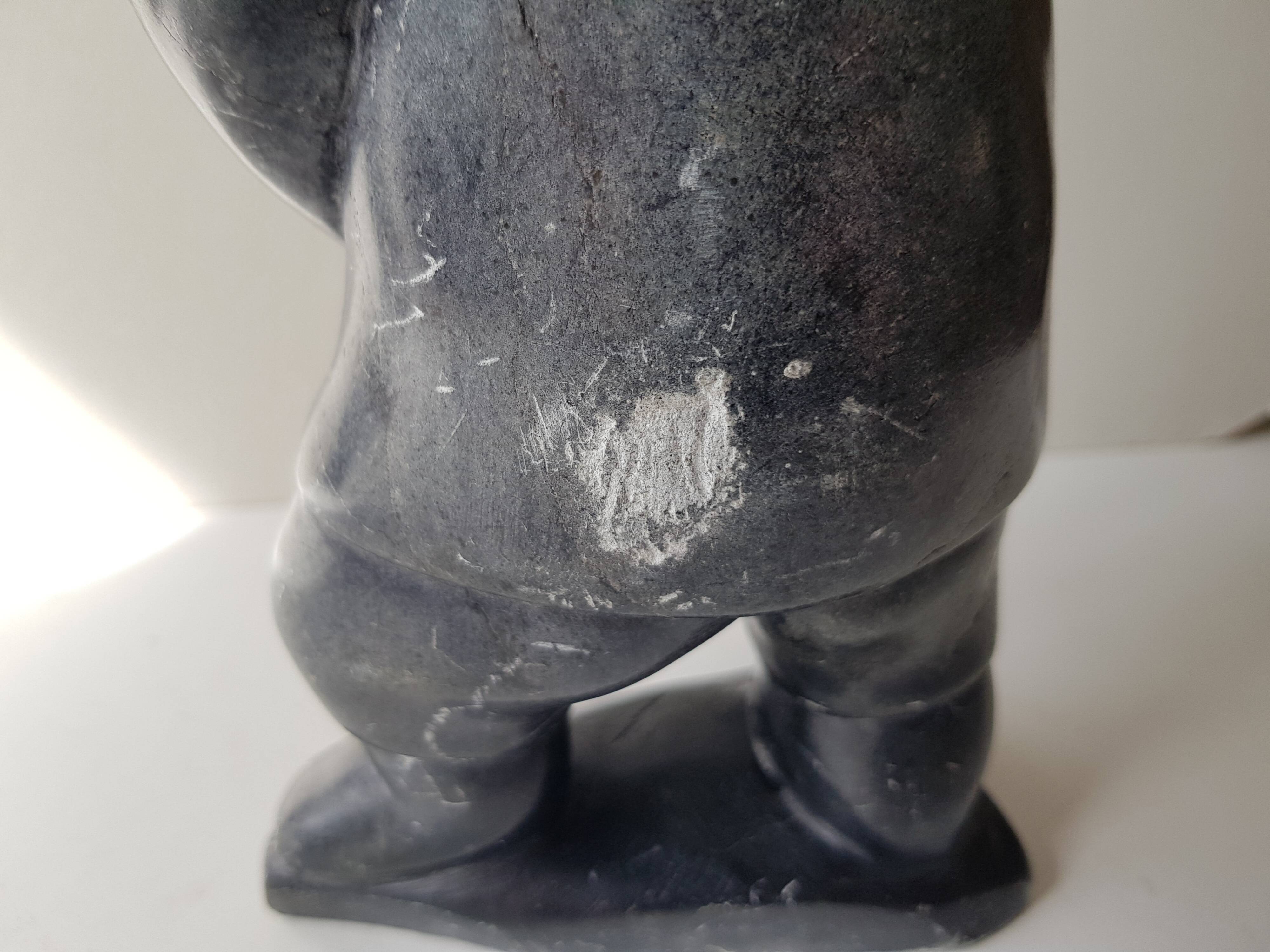 Inuit Art Soapstone Sculpture Eskimo Hunter/Fisherman Signed. 1960s