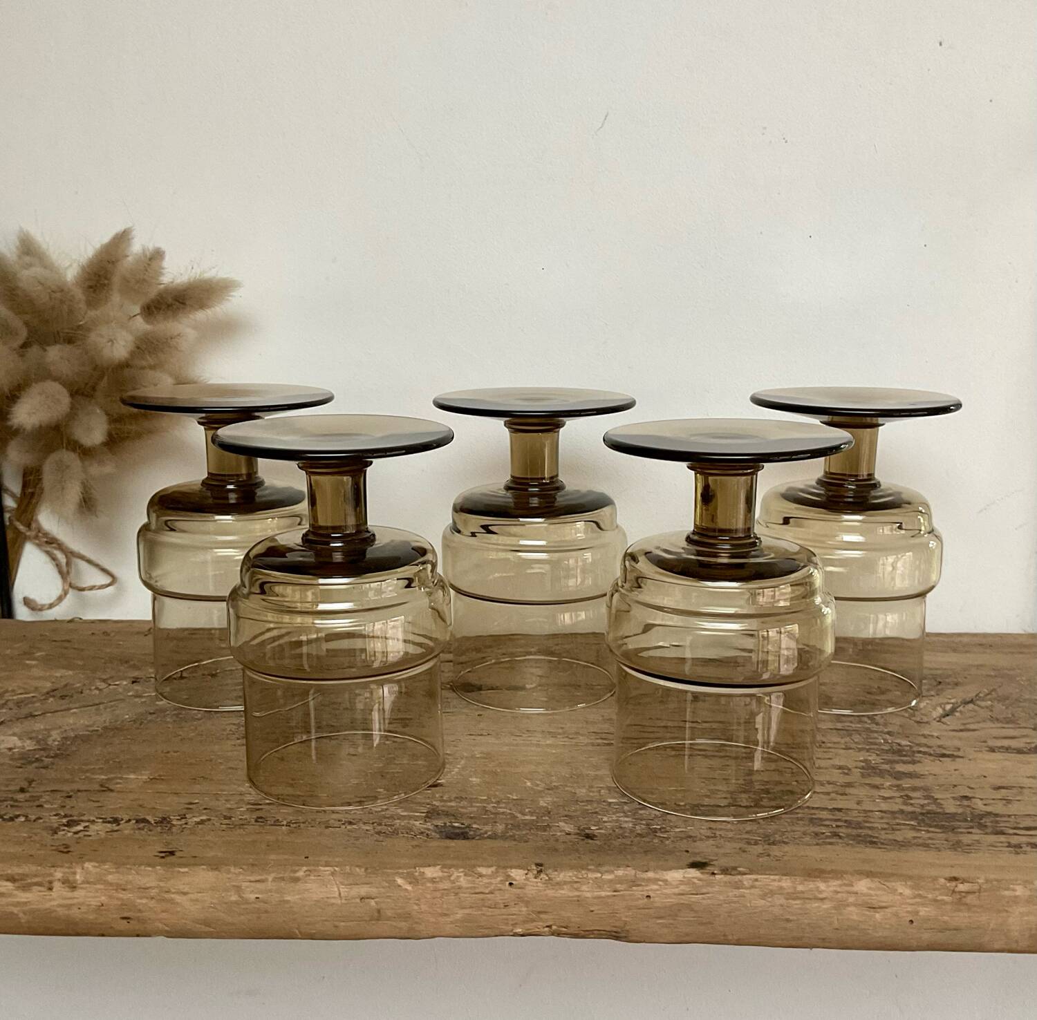 5 vintage glasses in smoked glass