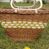Vintage woven wicker and scoubidou basket