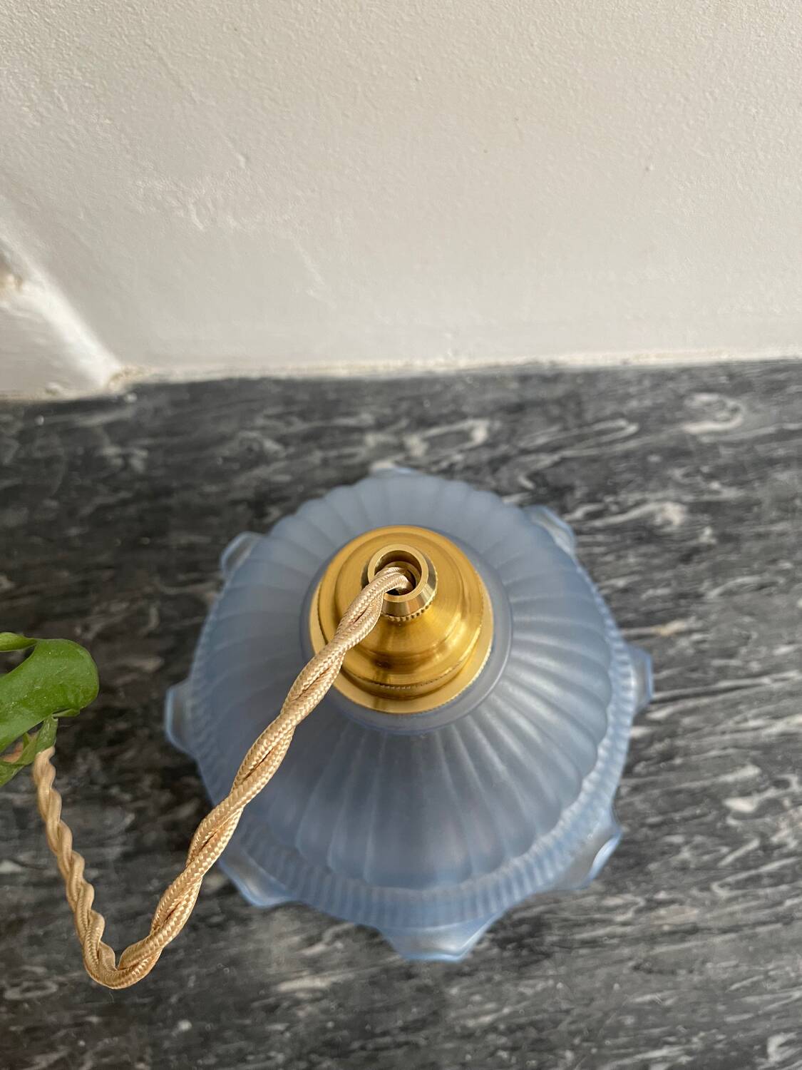 Vintage frosted blue glass pendant light