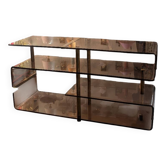 Étagère sur pied, buffet en plexiglas fumé et laiton doré, années 70